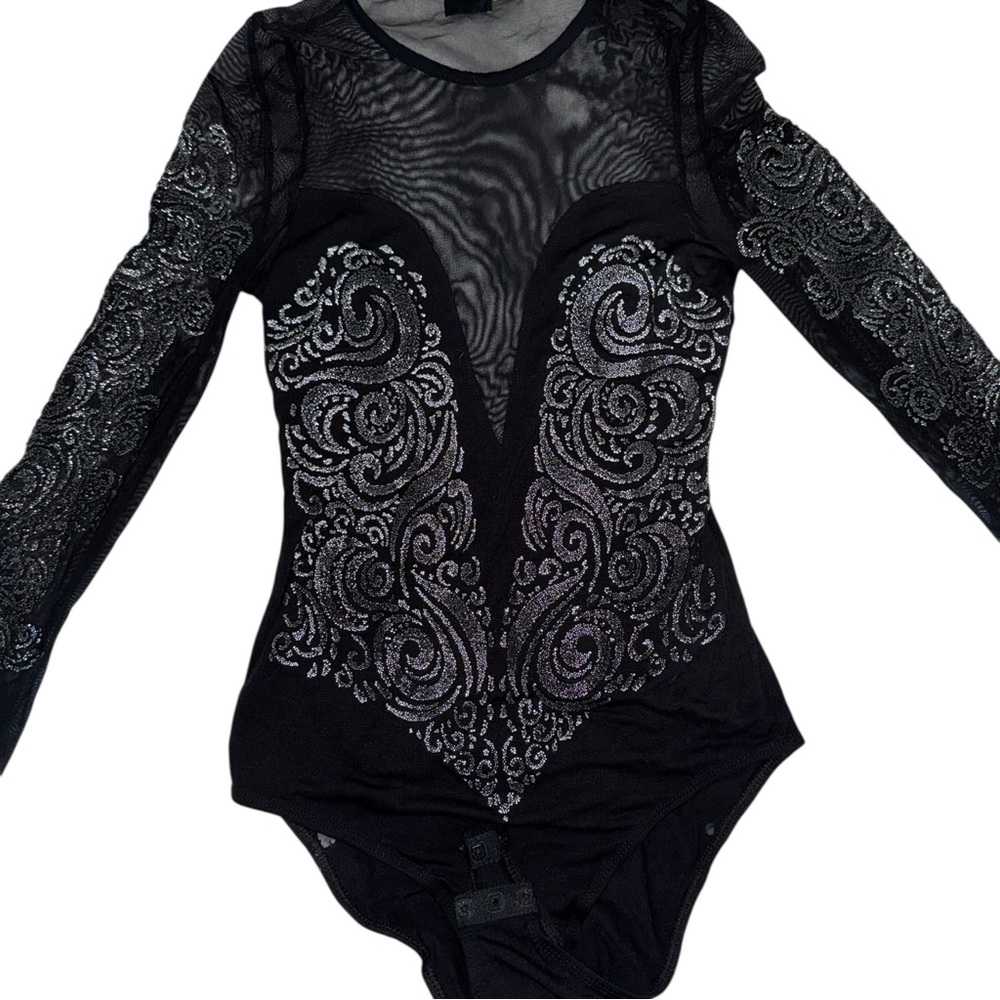 ASOS Black Sheer Bodysuit with 3D Metallic Embellishment